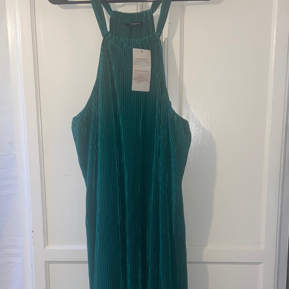Fashion Nova Teal Halter Backless Dress